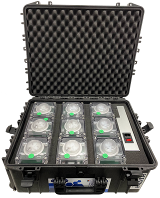 LUXSOLAR portable heliport lighting system, for temporary emergency helicopter landing areas. Available in five different colours for several applications.